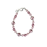 Elegant Pink Heart Beads Luxury Sterling Silver Baby Girl Bracelet with Pink and Rose European Simulated Pearls (BHPR)