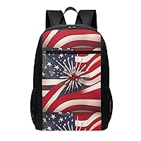 American Flag Firework Print Simple Sports Backpack, Unisex Lightweight Casual Backpack, 17 Inches