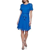 DKNY Women's Double Ruffle Sleeve Fit and Flare Dress