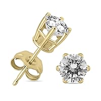 Round Natural Diamond Solitaire 6 Prong Stud Earrings In 14k White or Yellow Gold (1/4ctw - 1ctw)