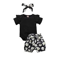 Newborn Baby Boy Girl Clothes Short Sleeve Romper Playsuit Floral Daisy Print Shorts 3Pc Summer Outfit