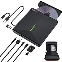 External CD DVD Drive with 4 USB Ports and 2 TF/SD Card Slots, USB 3.0 Portable CD/DVD Disk Drive Player Burner Reader Writer for Laptop Mac PC Windows 11/10/8/7 Linux OS with Carrying Case