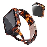 Resin Band with Case Compatible Apple Watch Band 38mm 40mm 41mm 42mm 44mm 45mm Women iwatch Series 9 8 7 6 SE 5 4 3 2 1 Accessories Metal Buckle Wristband X-Link Sport Strap