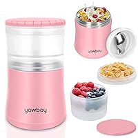 Yogurt Container, Insulated Food Container, 2 In 1 Cereal Cup On The Go,Stainless Steel Insulated Food Jar With Spoon, 28oz Thermal Lunch Pot For Soup Yogurt Salad Breakfast Milk Fruit (pink)