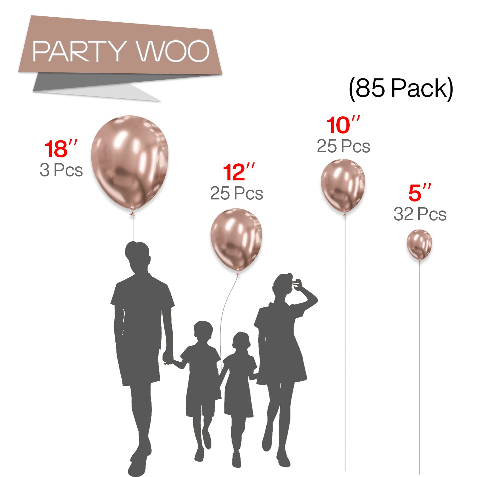 PartyWoo Metallic Champagne Gold Balloons, 85 pcs Champagne Gold Balloons Different Sizes Pack of 18 Inch 12 Inch 10 Inch 5 Inch Balloons for Balloon Garland as Party Decorations, Champagne Gold-G112
