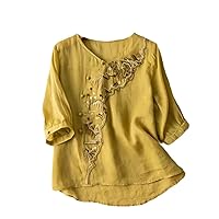 Chinese Style Embroidery Hanfu Tops Retro Slanted Breasted Short Sleeve Oriental Female Casual Cotton Linen Blouse