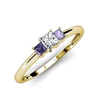 Iolite and Diamond (SI1-SI2, G-H) Three Stone Ring 0.41 ct tw in 14K Gold