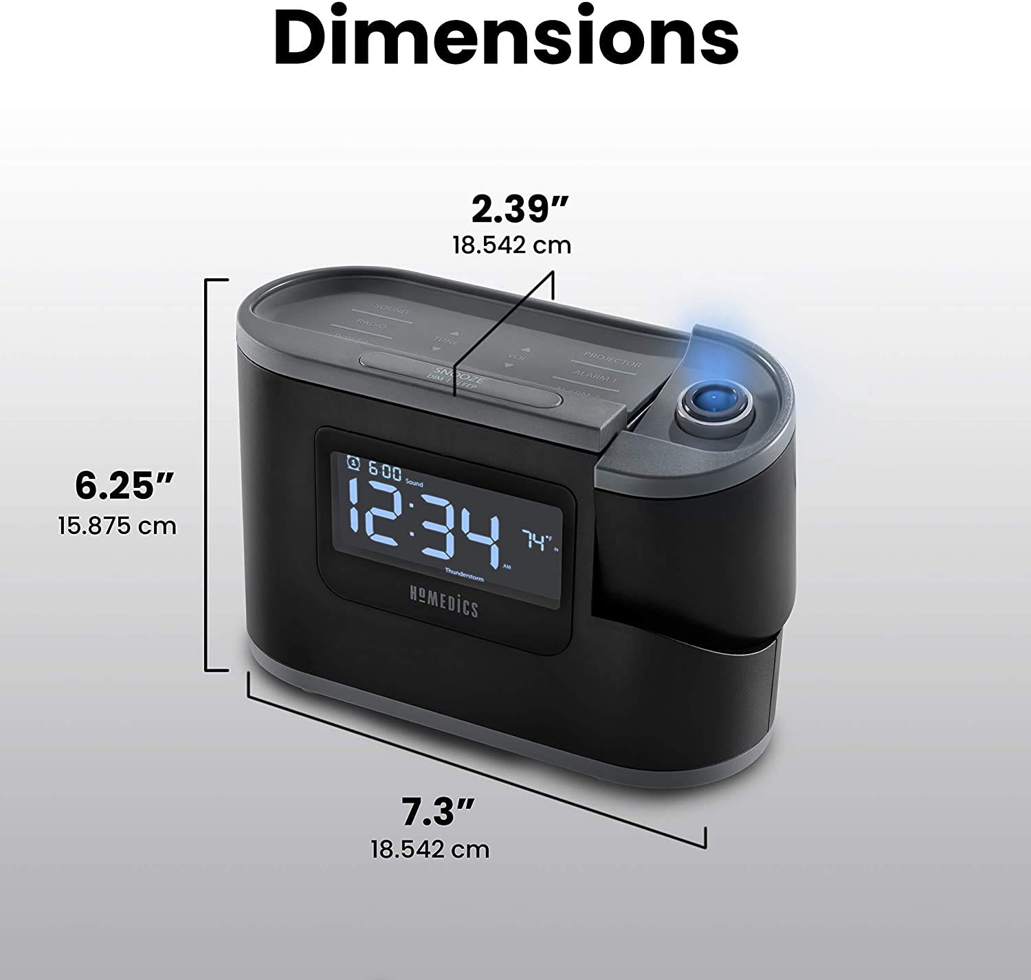 Homedics SoundSleep Recharged Alarm Clock & White Noise Sound Machine, 6-in-1 Projection Alarm Clock and Sleep Sound Machine, 8 Nature Sounds and Indoor Temperature Sensor, Auto-Off Timer