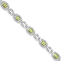 925 Sterling Silver Textured Polished Box Catch Closure Diamond and Peridot Bracelet Measures 8mm Wide Jewelry for Women