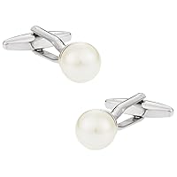 Men's Simulated Pearl Cufflinks with Jewelry Presentation Box Cufflinks for Men Storage Travel Special Occasions Business Mens Cuff Link Dress Shirt