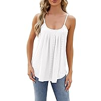 Womens Tank Tops Spaghetti Strap Camisoles Eyelet Embroidery Scoop Neck Tops Sexy Square Neck Tank Top Summer Y2K
