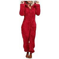 Women's Jumpsuits, Rompers & Overalls, Women's One Piece Jumpsuit Tulum Outfits Women Hawaii Accessories for Vacation Long Sleeve Hooded Jumpsuit Pajamas Casual Winter Warm Rompe (L, Wine)