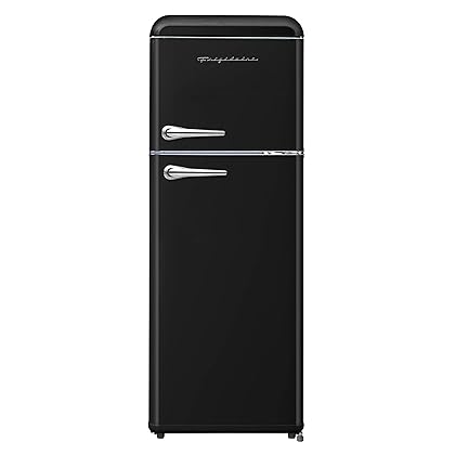 FRIGIDAIRE EFR756-BLACK EFR756, 2 Door Apartment Size Retro Refrigerator with Top Freezer, Chrome Handles, 7.5 cu ft, Black