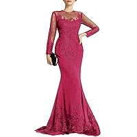 Mermaid/Trumpet Elegant Evening Dress Formal Dress Jewel Neck Floor Length Long Sleeve Prom Dress Party Dress 2024
