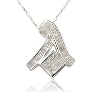 1.25 ctw Natural White Baguette & Princess Diamond (SI2-I1-Clarity,G-H-Color) Fashion Pendant 14K White Gold. Included 18 inches 14K White Gold Rope Chain.