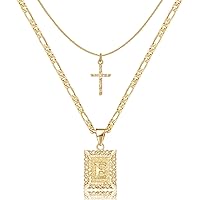KELORIS PATH Gold Layered Initial Cross Necklace, 14K Gold Plated Layering Square Letter Pendant Figaro Chain Cross Choker from A-Z Capital Jewelry for Women Girls