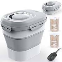 Rice Storage Containers, Collapsible 20-50Lbs Food Storage Bin with Rolling Wheel Airtight Lid,Flour Storage Container with Small Food Container & Scoop for Flour, Sugar, Cereal and Dog Cat Pet food