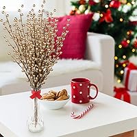 24 Artificial Gold Berry Stem Picks - Festive Decorative Wire Branch Sprays for Christmas Tree, Holiday Décor, Silk Flower Arrangements, DIY Crafts - 35 Berries per Stem
