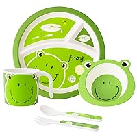 Kids Dinnerware Set,5Pcs Toddler Plates and Bowls Set, Kids Plates, Baby Plates Kids Dinnerware Set Toddler Dishes Frog Bamboo Plate Childs Dish Baby Feeding Plates Cups Forks Spoons