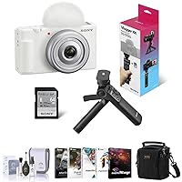 Sony ZV-1F Vlogging Camera, White Bundle with ACCVC1 Vlogger Accessory Kit, Corel PC Software Kit, Shoulder Bag, Cleaning Kit