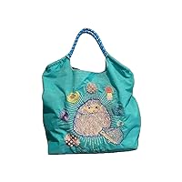 Shoulder Bag for Women, Embroidered with Cute Graphic, Bright Color, Make it a Crossbody with Rope Extension Sold Seperately (Green Porcupine, Medium)