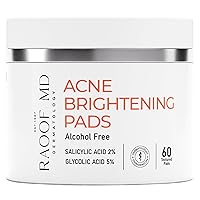 Acne Brightening Pads - Acne Pads with 5% Glycolic Acid Pads + 2% Salicylic Acid Pads & Alcohol-Free. Acne Wipes for Face and Body. Exfoliating Face Pads. Most Effective Acne Scar Treatment.