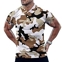 Desert Camouflage Mens Straight Short Sleeve Polo Shirts Sports Golf Tennis T-Shirt Quick Dry Long Top
