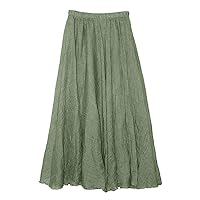 Boho Style Dress for Women Elastic Waist Band Cotton Linen Long Maxi Skirt Vintage