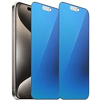 2 Pack Matte Anti-Blue Privacy Tempered Glass for iPhone 15 Pro Max Anti-glare Anti-Spy Screen Protector Anti-Peeping Film Electroplated Blue 6.7 inch