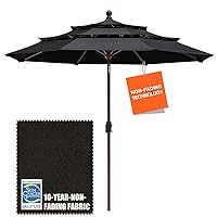 EliteShade USA 10-Year-Non-Fading 9Ft 3 Tiers Market Umbrella Patio Umbrella Outdoor Table Umbrella with Ventilation,Black