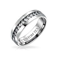 Personalized Clear White April Birth Month Color Channel Set Crystal Eternity Band Ring Stainless Steel Custom Engraved