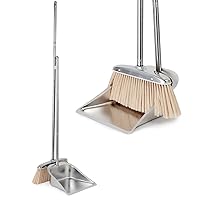 Broom and Dustpan Set for Home, Stainless Steel Broom and Dustpan Set with Long Handle, Heavy Duty Dustpan Broom Set Standing Dust Pan Kitchen and Home Indoor Outdoor Broom