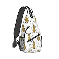Gold Glitter Pineapples Fruit Print Crossbody Backpack Shoulder Bag Cross Chest Bag For Travel, Hiking Gym Tactical Use