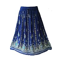 Indigo Blue Indian Sequin Bohemian Boho Hippie Gypsy Fashion Womens Maxi Skirt