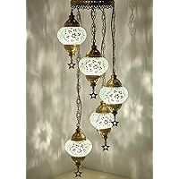 DEMMEX Hard-Wired Turkish Moroccan Mosaic Chandelier Light, Ceiling Hanging Lamp Pendant Light Light Fixture, Handmade, Customizable (5 Globes Hardwired, 42