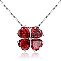 Colorful Birthstone 925 Sterling Silver Handmade Pendant Necklace for Women Lucky Four Leaf Clover Plant Shamrock Jewelry Rhodium Plated