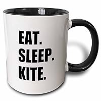 3dRose Eat Sleep Kitesurfing Kiteboarding surfer Kite boarder Surf Two Tone Mug, 11 oz, Black