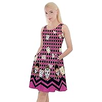 CowCow Womens Checkered Sugar Skull Gothic Costume Grunge Pattern Skulls Knee Length Skater Dress with Pockets