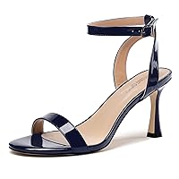 Womens Cute Buckle Patent Ankle Strap Round Toe Wedding Spool High Heel Heeled Sandals 3.3 Inch