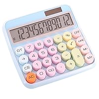Calculator, 12 Digit Desk Calculators with Large Display, Cute Round Button Solar Calculator for Home Office School (Blue, No Battery)