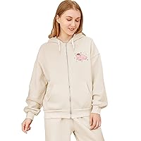 KEEVICI Women's Full Zip Up Hoodies Y2K Cute Strawberry Frog Print Coat Oversized Jacket Pockets Cotton Aestheic Sweatshirt