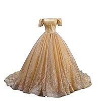 Glitz Sequined Patterned Fabric Ball Gown Cinderella Designer Quinceanera Prom Dresses Cocktail Off The Shoulder