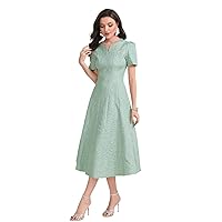 Dresses for Women 2023 Notched Neckline Puff Sleeve A Line Midi Dress