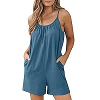 Summer Jumpers for Women 2024 Casual Sleeveless Loose Romper Solid Color Fashion Baggy Jumpsuits With Pockets