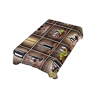 Retro Tablecloth 60 x 60 Square Table,Water Resistance Easy to Clean Tablecloth,Wine Grapes Wooden Pattern,Decorative Table Cover for Party Kitchen Dining Room