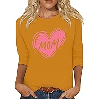 Ladies 3/4 Sleeve Loungewear Beautiful Shirt for Women Cropped Mother's Day Light Shirts Women Scoop Neck Orange XL