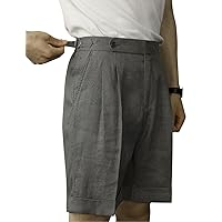 Men's Linen Flat Front Gurkha Shorts Retro Lightweight Tapered Leg Straight Chino Pants Buckle Back