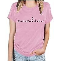 Cybermonday Deals Women Graphic Tees Casual Summer Tops Short Sleeve Loose Tunic Vintage Letter Print T Shirts Comfort Crewneck Top Autumn Clothes For Women