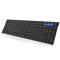 HB192 Universal Bluetooth Keyboard Multi-Device Stainless Steel Full Size Wireless Keyboard for Windows iOS Android Computer Desktop Laptop Surface Tablet Smartphone Rechargeable Battery