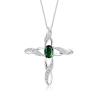 Rylos 14K Sterling Silver Cross Necklace with Gemstone & Diamonds | Elegant Pendant with 18